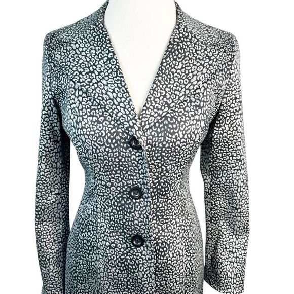 Vintage bebe Silver Metallic Leopard Animal Print Coat Lined Pockets USA Size 10 - Picture 3 of 10